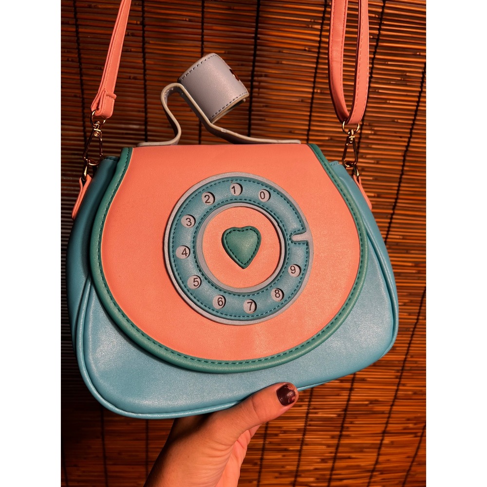 Vintage Rotary Phone Novelty Crossbody Bag Pastel Pink Blue Heart Retro Purse - Picture 3 of 8